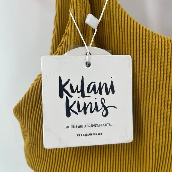 KULANI KINIS Bikini Top Medium NWT Crop Ribbed Mustard Swim Beach Rib Resort - Picture 4 of 10